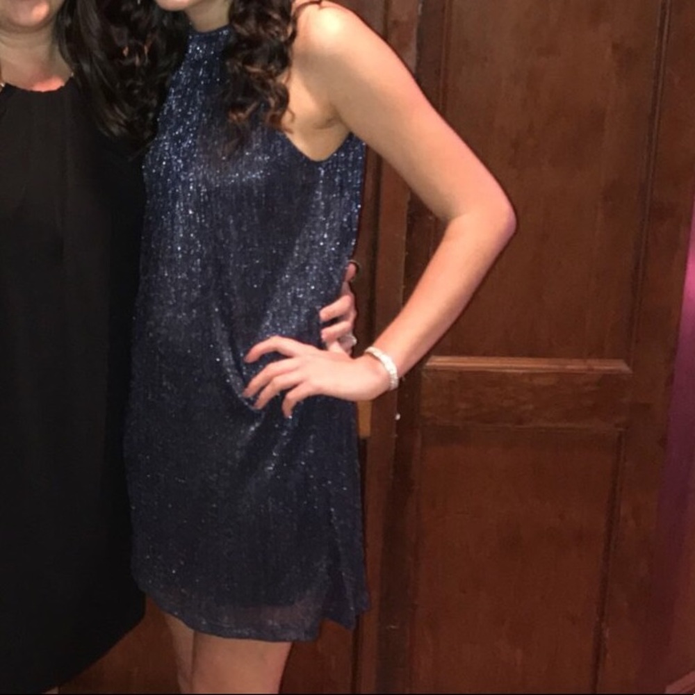 Navy Metallic Halter Neck Dress - Picture 1 of 6